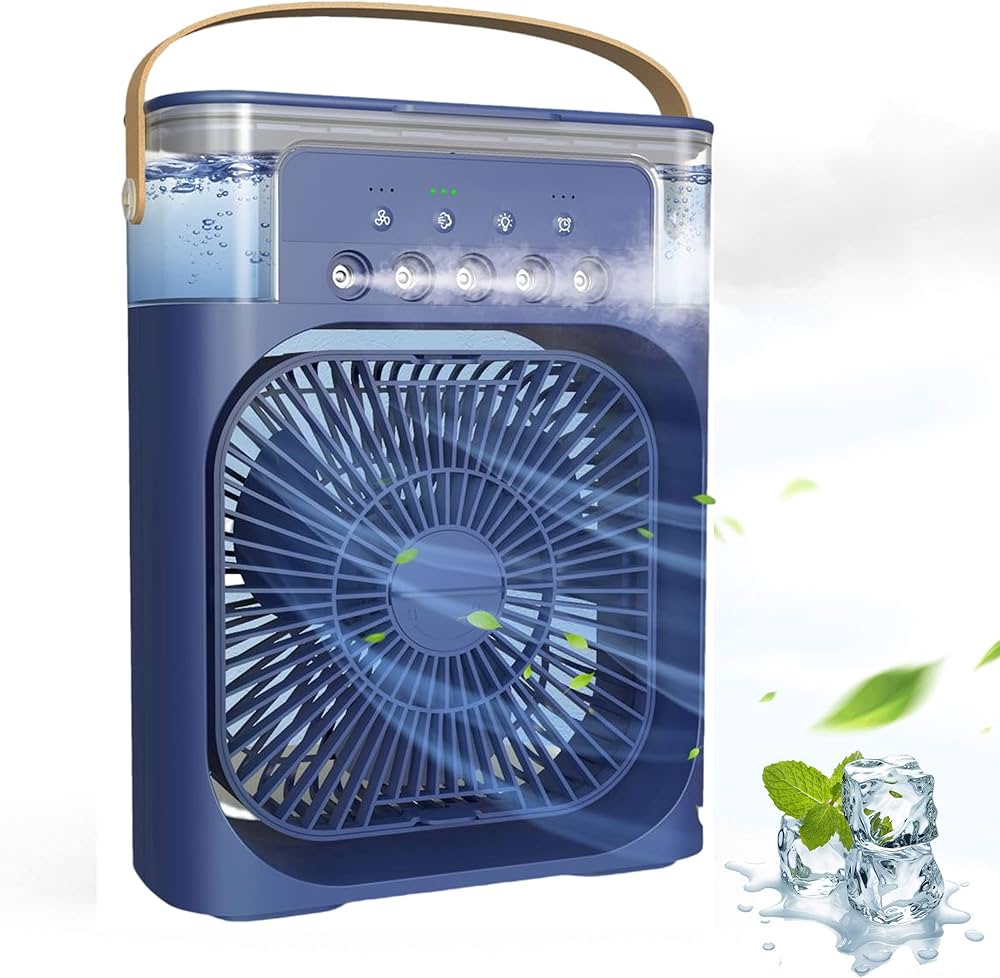 3in1 Portable Air Conditioner Fan, Mini  Air Cooler with 4 Colors LED Light, 4 to 5 Hours Time