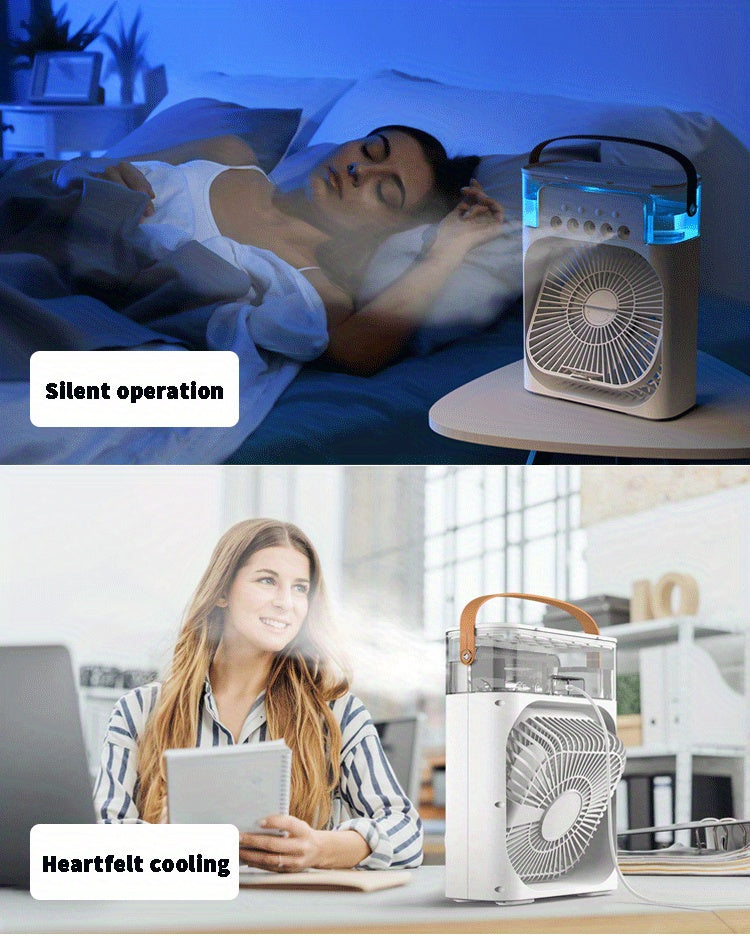 3in1 Portable Air Conditioner Fan, Mini  Air Cooler with 4 Colors LED Light, 4 to 5 Hours Time