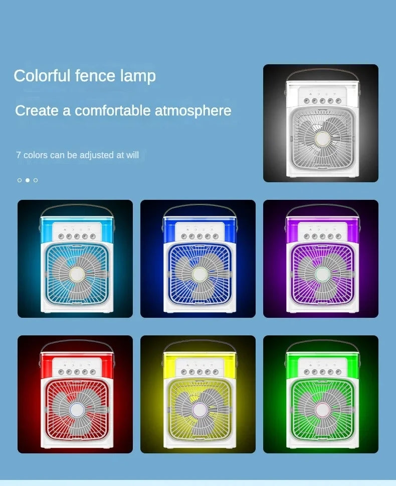 3in1 Portable Air Conditioner Fan, Mini  Air Cooler with 4 Colors LED Light, 4 to 5 Hours Time